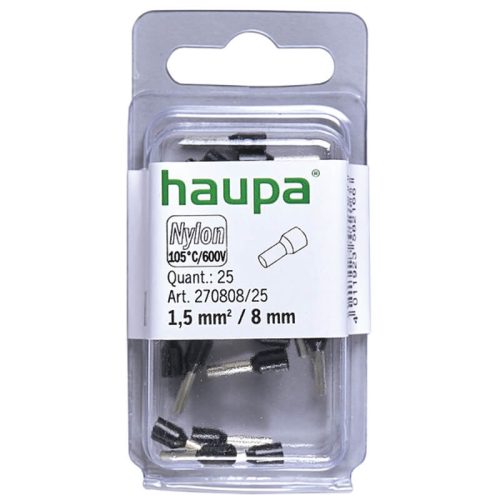 HAUPA Érvéghüvely szigetelt 1,5/ 8 fekete 270808/25 SmallPack Haupa (25db/bliszter)