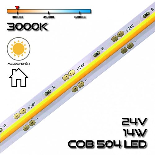 LEDSZALAG SPL COB LED 504led/m 14W IP20 DC 24V 3000K, meleg fehér 29427 SpectrumLED