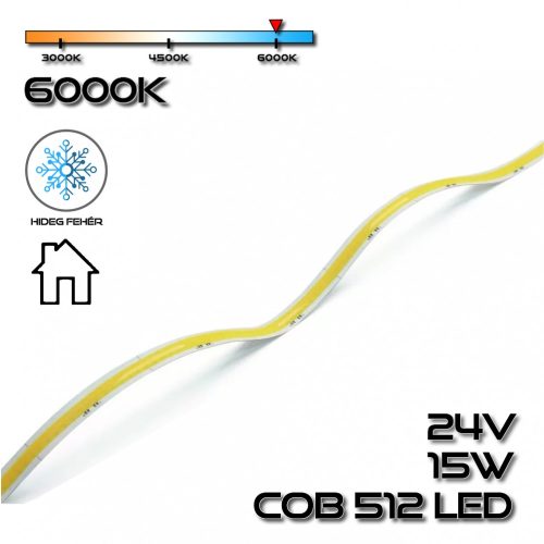 COB LEDSZALAG 512 led/m IP20 24V, 15W/m 1500lm, 6000-6500K hideg fehér 75610