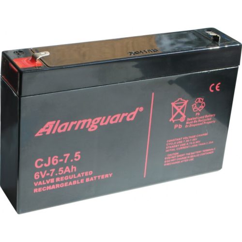 Akkumulátor 6V-7,5Ah (151x34x100mm) ALARMGUARD, CJ6-7_5, Famatel S.A - Utolsó darabok!!