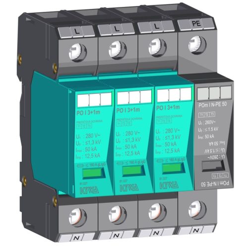 KIWA PO I 3+1 m 280V túlfeszültség levezető 12,5kA T1+T2 (B+C) 81.027