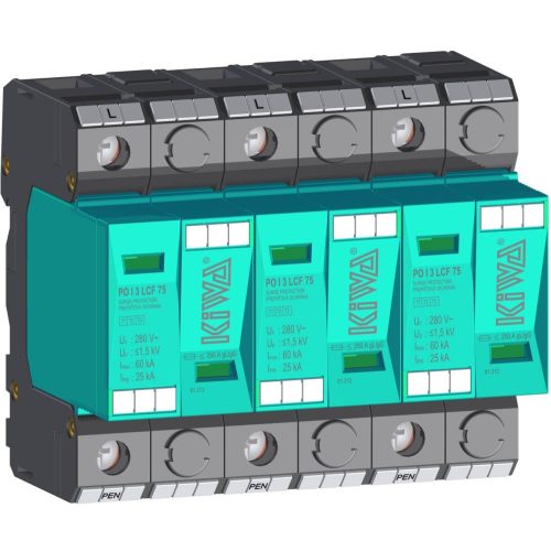 KIWA PO I 3 LCF 75  túlfeszültség levezető szikraköz+varisztor 25kA T1+T2 (B+C) 81.312