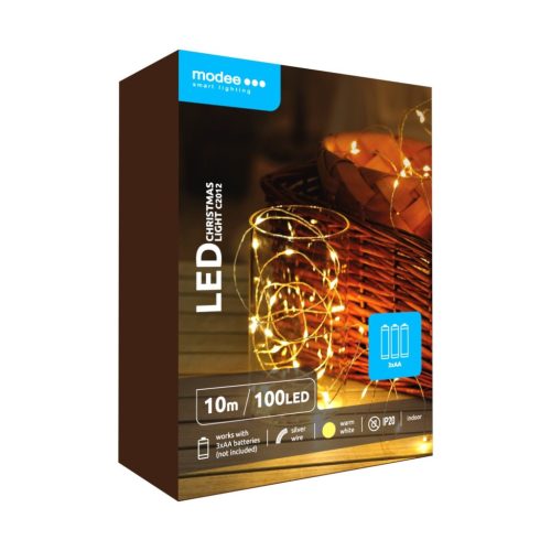 Modee Karácsonyi LED Füzér Réz Elemes C2012 (100LED/10m/10cm) warm