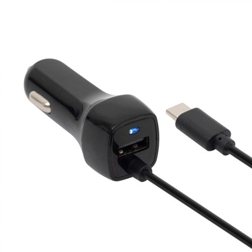 SAL SAU 24C autós USB töltő 2in1, 2 készülék, USB, USB-C, 2,4 A összesen, SAU_24C